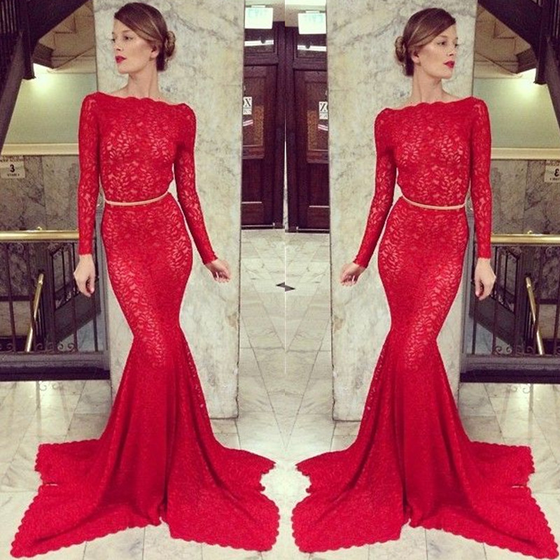 long sleeve fishtail prom dress